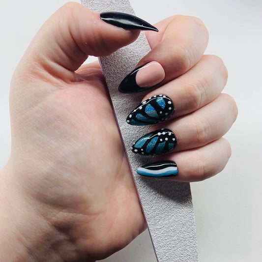 Blue Monarch Press On Nails