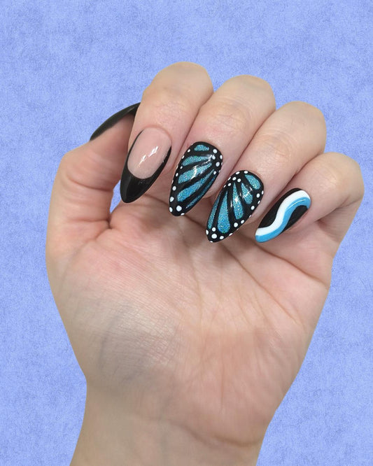 Blue Monarch Press On Nails