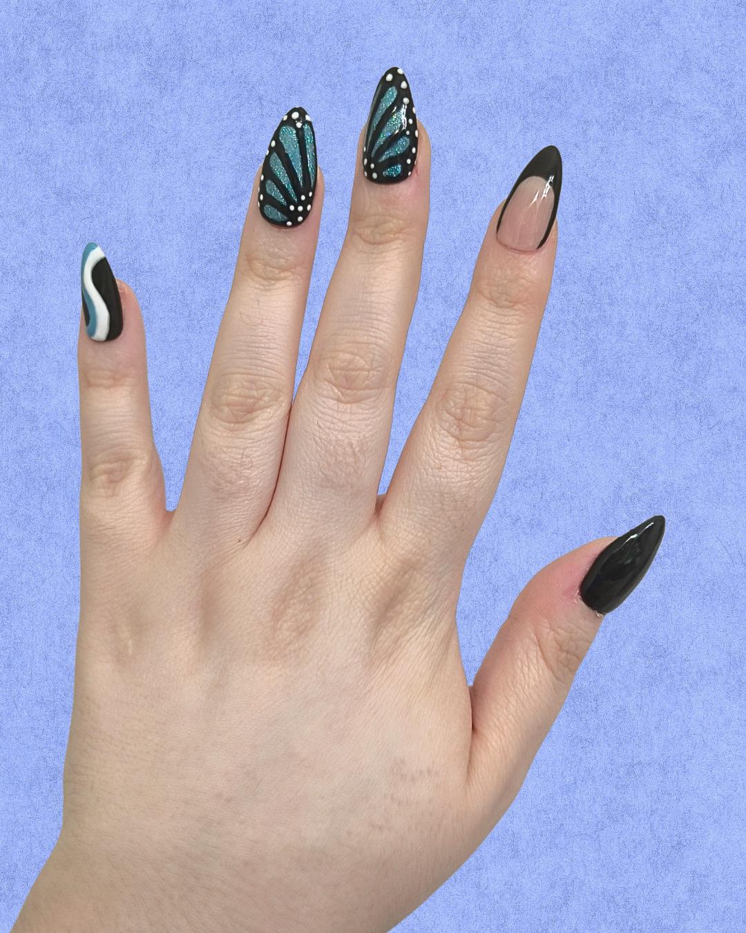 Blue Monarch Press On Nails