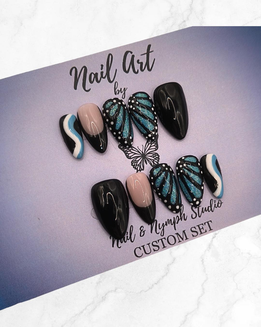 Blue Monarch Press On Nails
