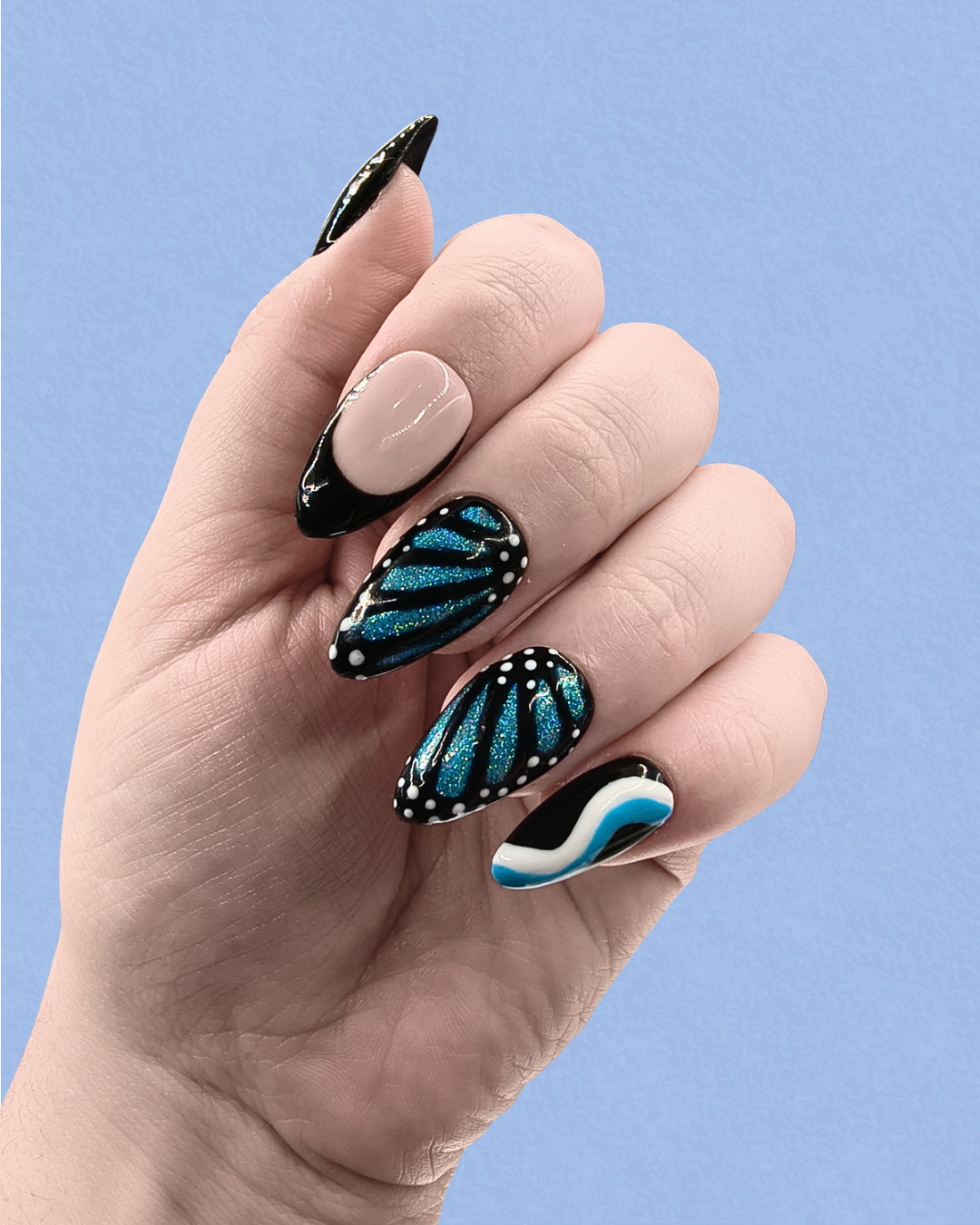 Blue Monarch Press On Nails