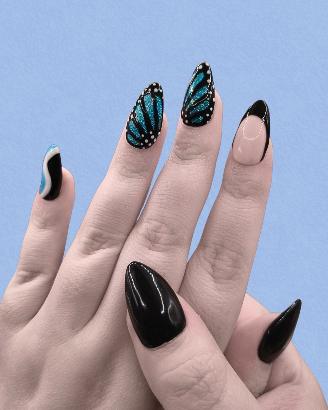 Blue Monarch Press On Nails