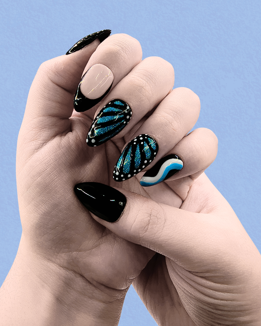 Blue Monarch Press On Nails